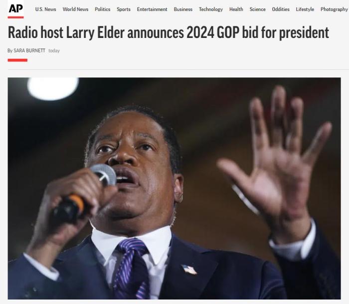 美国保守派电台主持人拉里・埃尔德宣布参加2024年美国总统竞选