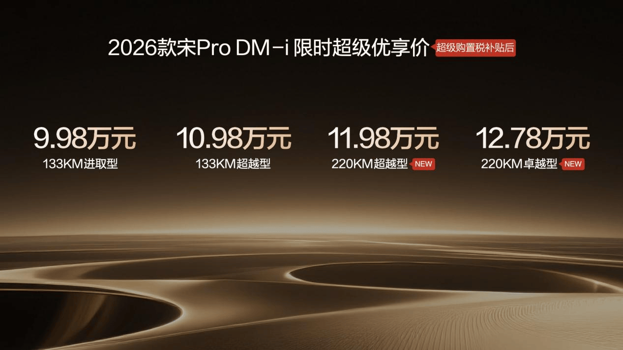 2026款比亚迪宋Pro DM-i新车发布：220km纯电续航，限时11.98万元起